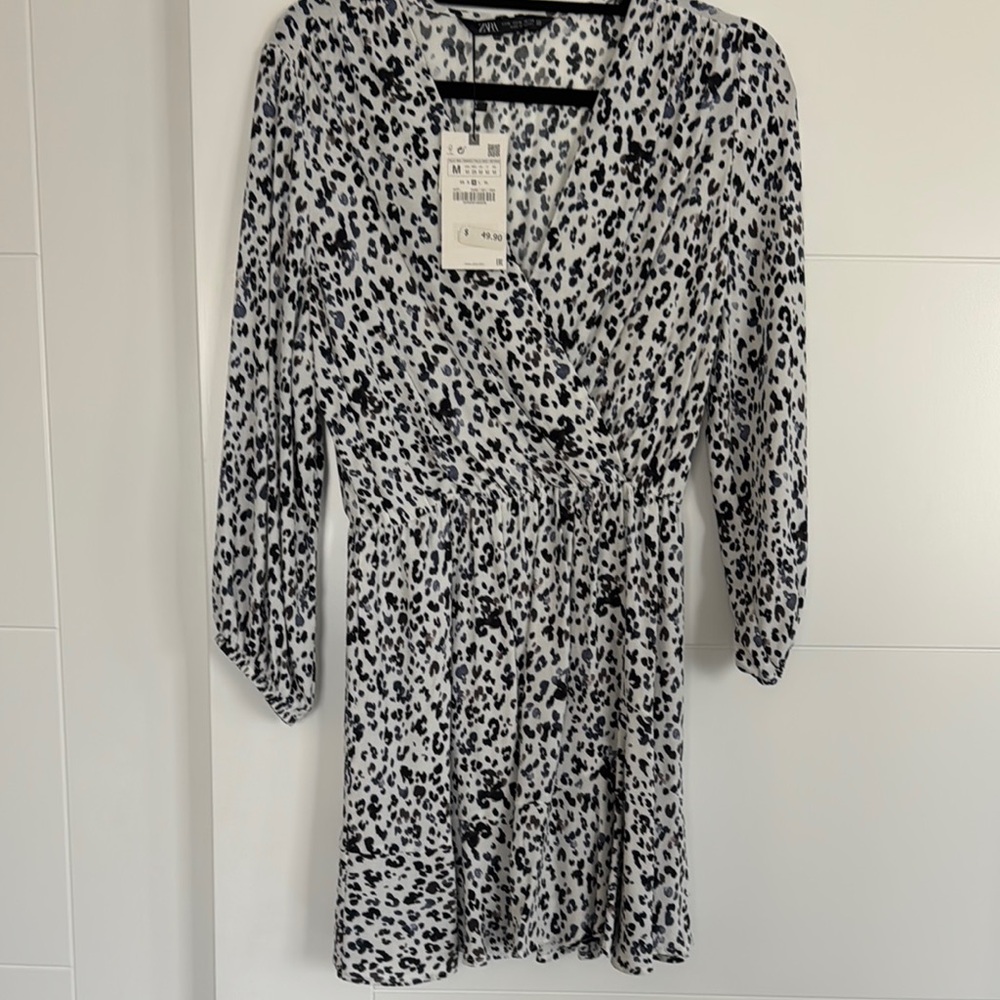Zara Black and White Animal Print Dress